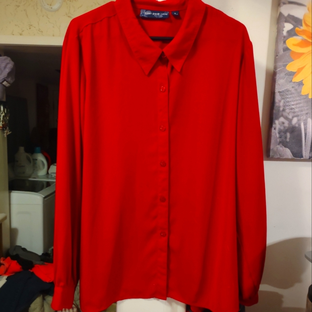 Susan Graver style Kong sleeve bottom up dress shirt , silky Size XL